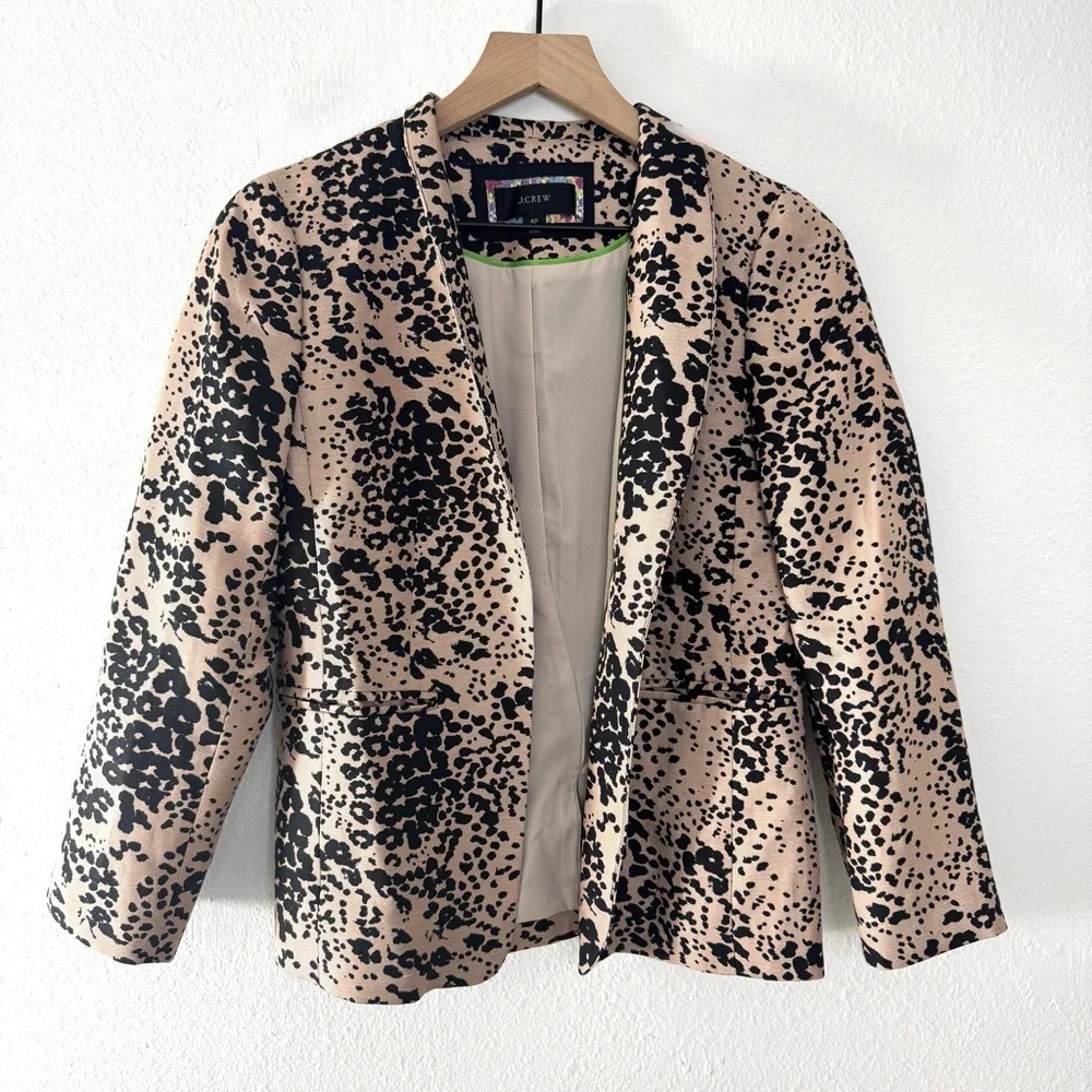 NWOT J. Crew Going Out Blazer in Leopard Print Linen Size 4 Petite